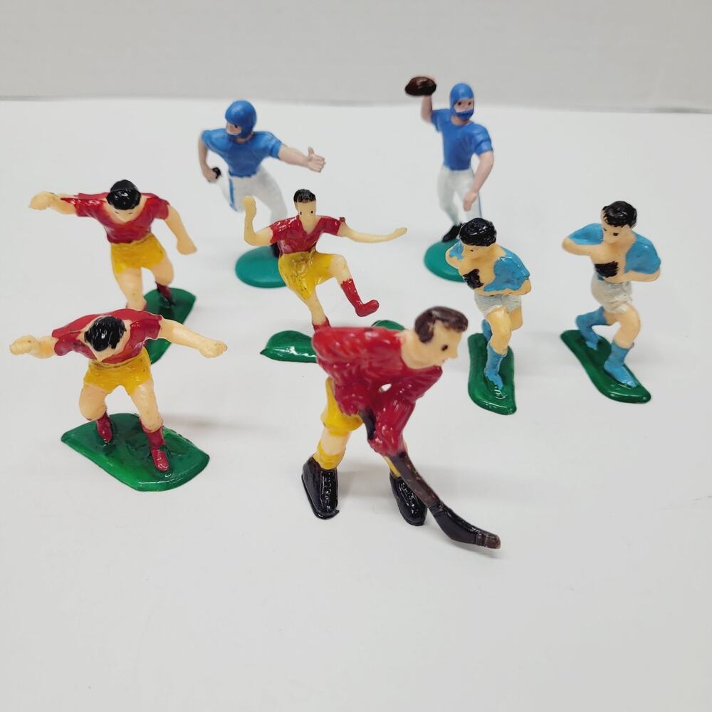 Vintage Hard Plastic Sports Cake Toppers Football Soccer Field Hockey Lot of 8